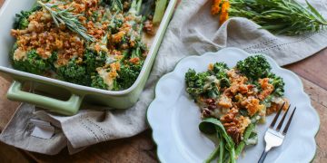 Veganer Brokkoli-Auflauf mit Gratin