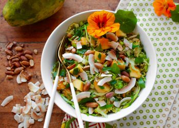 Rasierte Rosenstrout -Salat mit Erdnüssen und Papaya